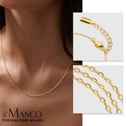 eManco Classic Fine Chain Gold-Plated Men's Necklace Stainless Steel Upgraded Lobster Clasp Adjustable Simple Accessories