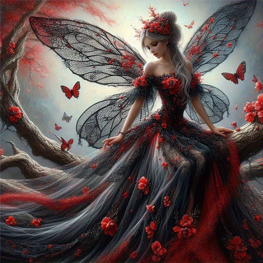 New Arrival! 5D Diamond Painting Kit - Beautiful Flowers & Fairies Mosaic Craft for Beginners and Adults, Round Diamonds,