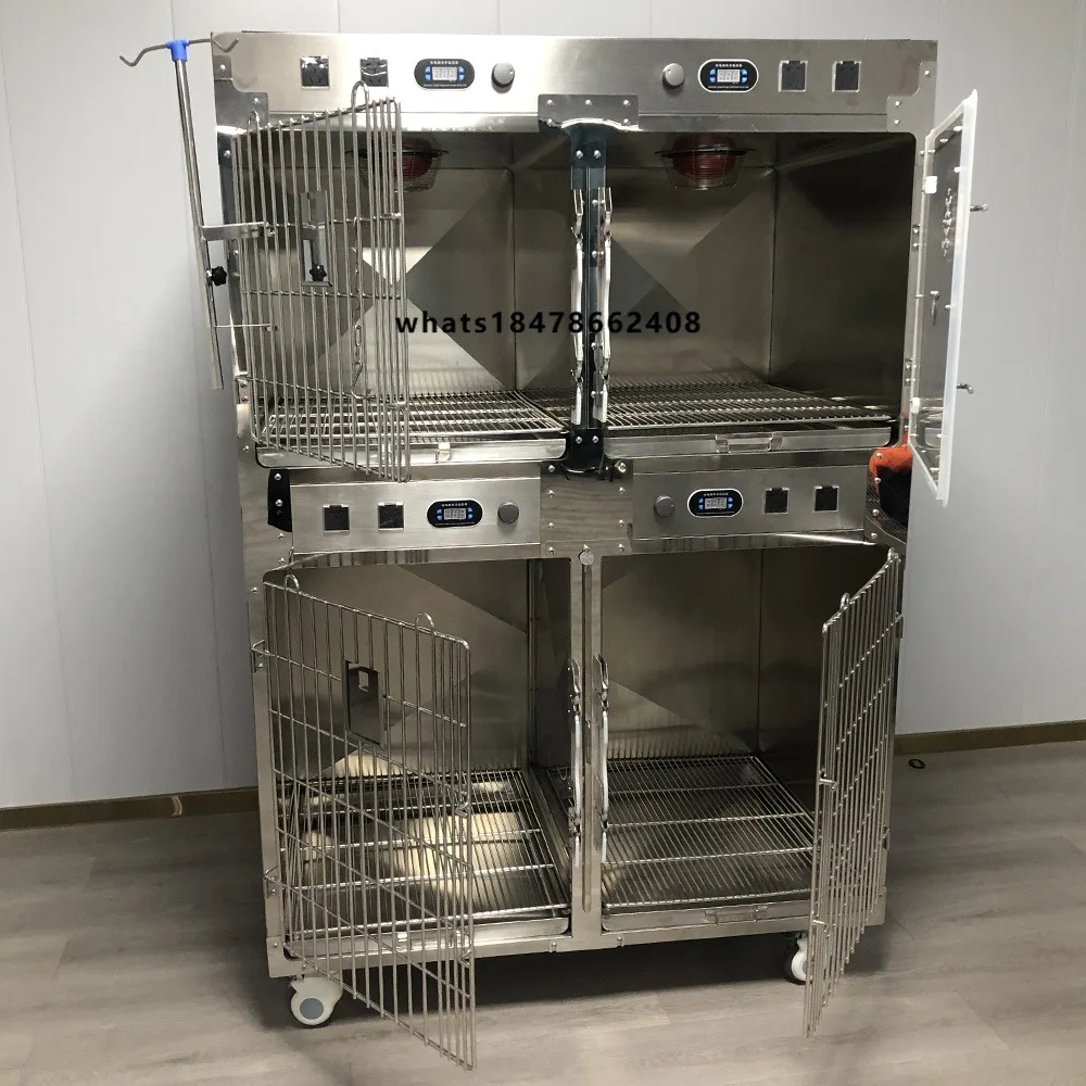 Durable veterinary 4-door cage stainless steel veterinary hospital infrared therapy cage veterinary equipment