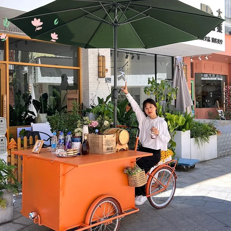 Three-Wheel Food Stall Cart, Mobile Breakfast Vending Cart for Street & Scenic Spots