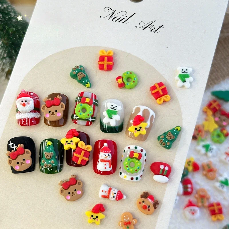 

Santa Claus Gift Bear Snowman Gingerbread Man Christmas Tree Deer New Nail Art Decoration DIY Jewelry Manicure Accessories Tools