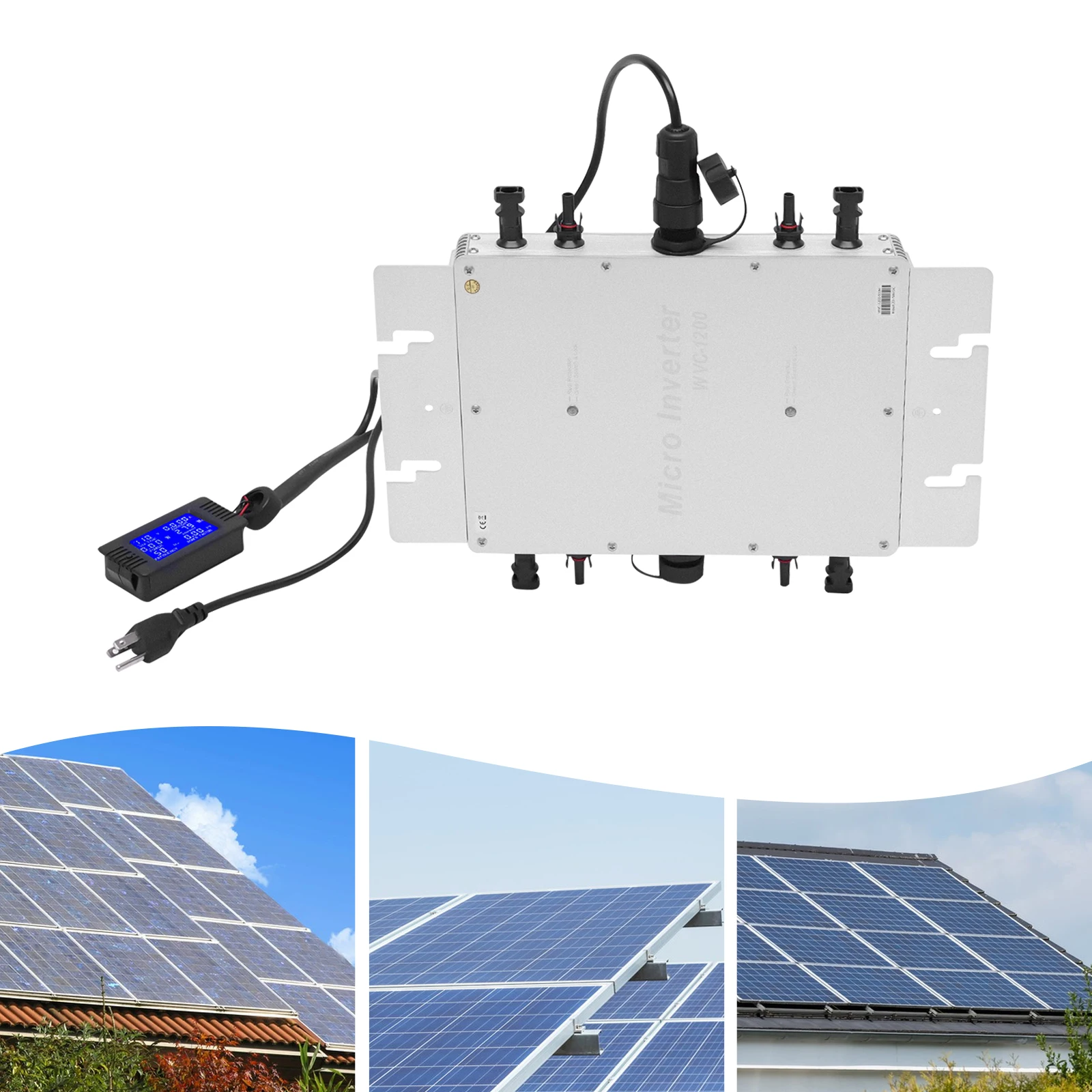 1200W Solar Grid Tie Micro Inverter, W/ Data Monitoring Display LCD Screen IP65 Pure Sine, for 30V/36V Solar Panels NEW (Silver) view 5