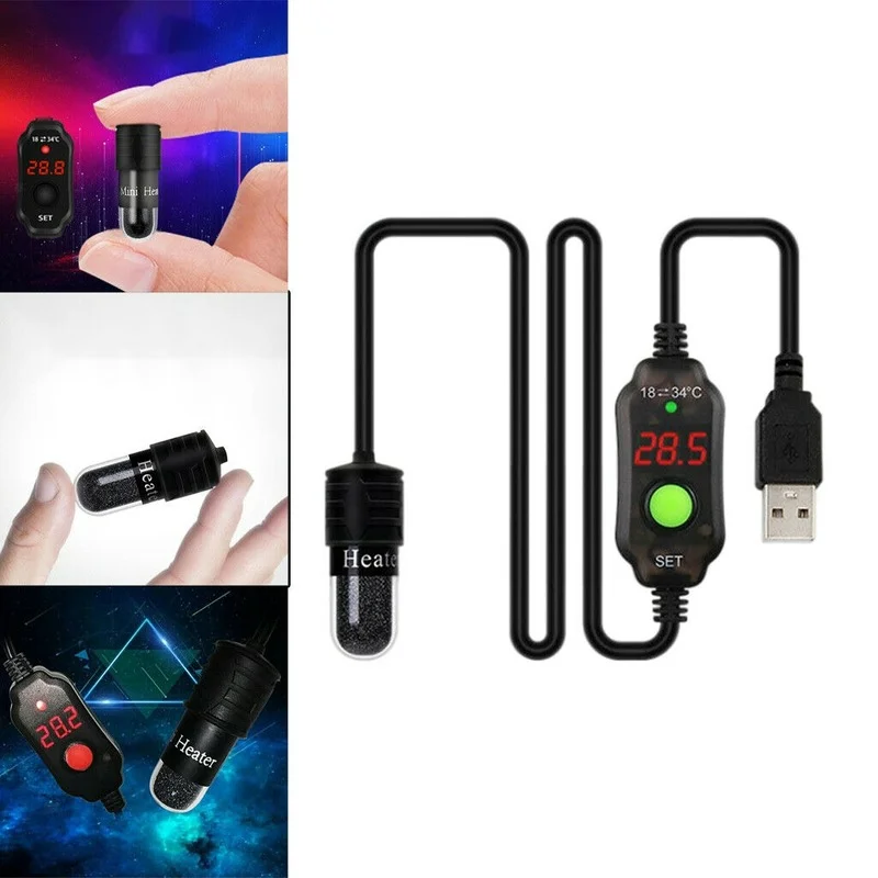 Mini Aquarium Fish Tank Heater USB Adapter Heating Rod Submersible Thermostat Heater Digital LED Rods For Fish Turtle