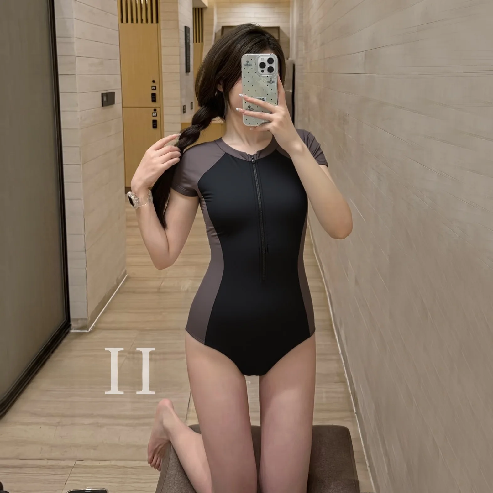 

Conservative Style Women's One-Piece Swimsuit Short Sleeve Slimming Design Thermal Spa Swimming Costume Sporty Stude...
