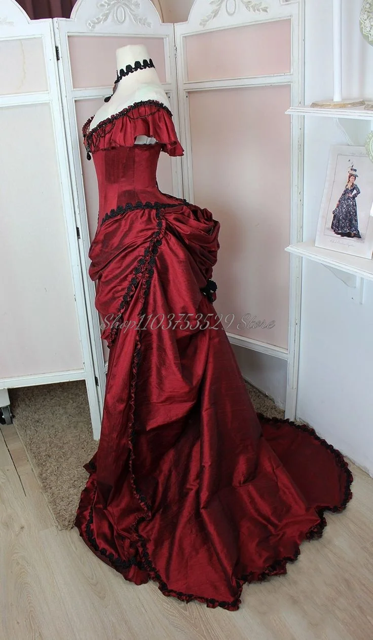 Burgundy Victorian Prom Dresses Lace Applique Sheath Pleated Princess Tutu Vintage Sexy Backless Lace Up Corset Customised