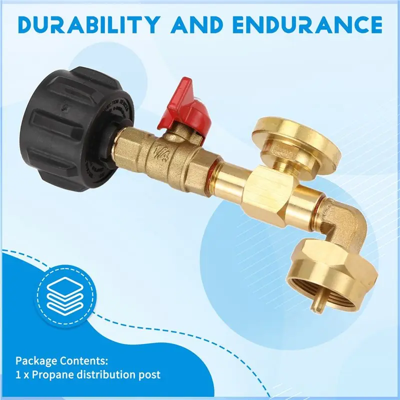 A98E-Propane Adapter 1Lb To 20Lb, QCC1 Propane Refill Elbow Adapter With Gauge And ON-Off Control Valve For 1LB Propane Tank