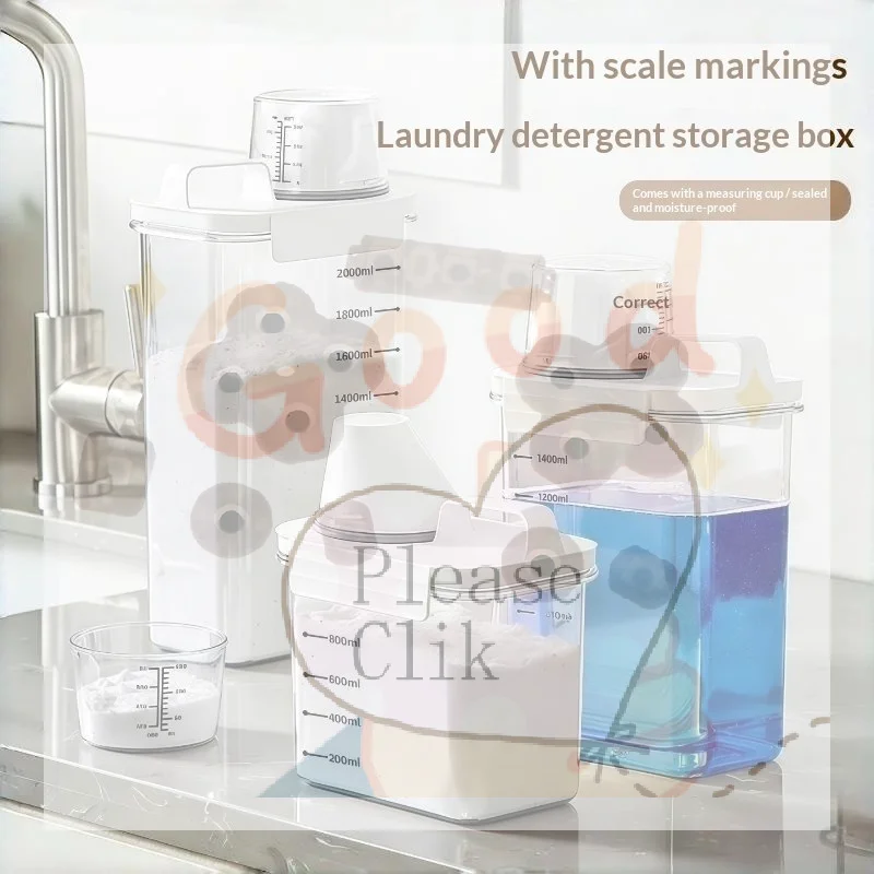 【HG】Airtight Laundry Detergent Dispenser Powder Storage Box Clear Washing Powder Liquid Container With Lids Jar