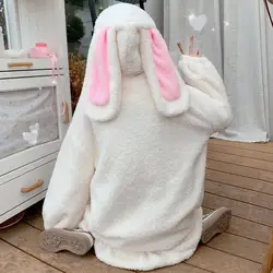 Sudaderas con capucha de Orejas de conejo Kawaii para mujer, Sudadera con capucha Lolita, sudaderas con cremallera, sudaderas casuales, Harajuku Sudadera con capucha de manga larga, Invierno