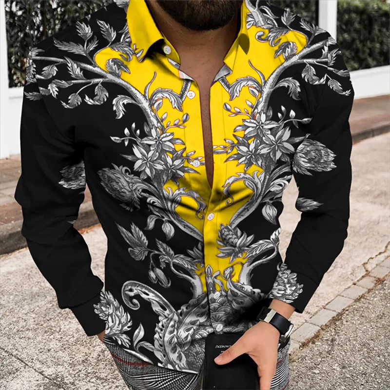 Fashion Style Luxury New Men's Shirt Floral Pattern 3D Printed Long Sleeve Lapel Slim-fit top version Shirt  Designer Casual Top