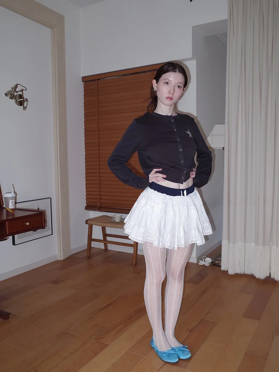 

White Lace Trim ort Skirt Women's Spring Summer New Ballet Sle f-length Skirt A-Line Cotton 00% Korean Sle Commute