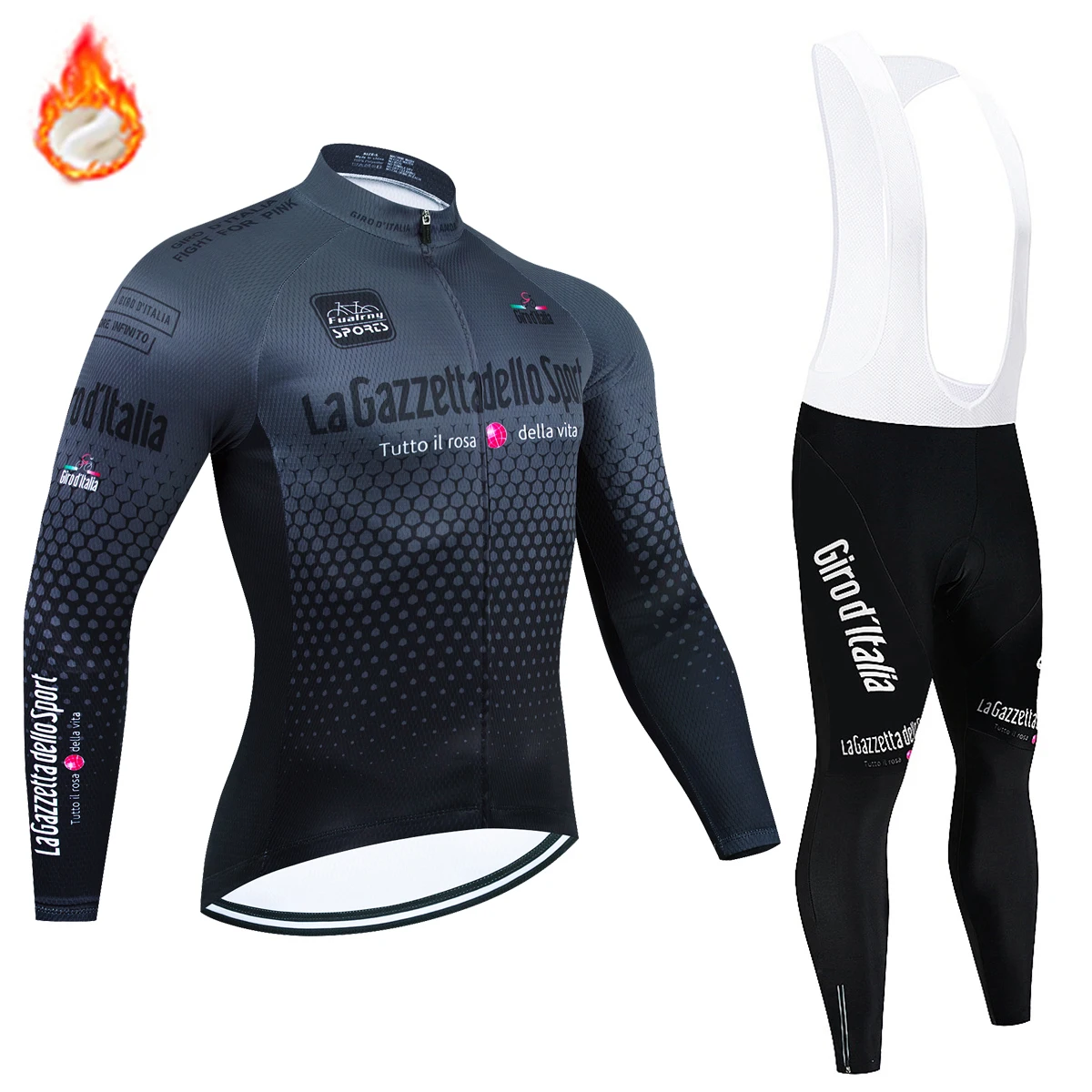 Men\'s Winter Thermal Fleece Cycling Jersey Sets Long Sleeve Bicycle Clothing MTB Bike Wear Tour De Italy 2024 Cycling Suit