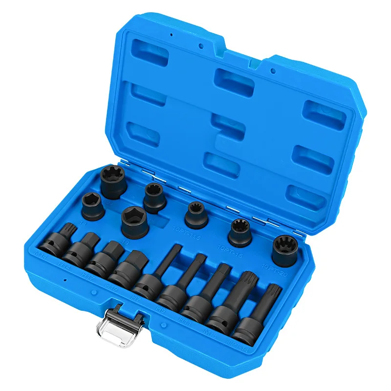 Juego de Llaves de Extracción para Tornillos de Caliper de Freno de Acero CR-MO, Accionamiento de 1/2'', 15 Piezas