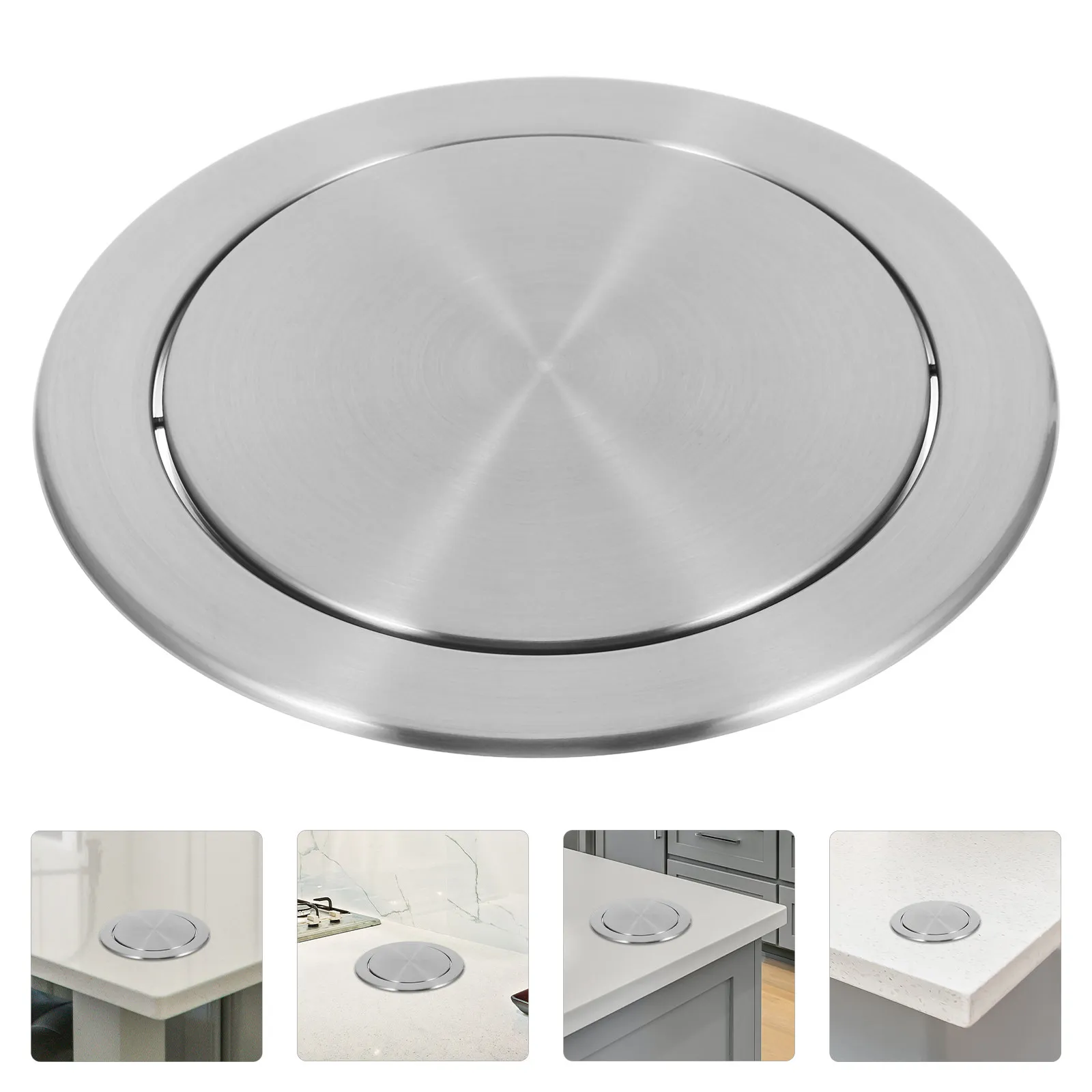 

Stainless Steel Recessed Trash Can Countertop Swing Garbage Lid Built-In Flap Cover For Kitchen Bathroom Trash Bin Flush