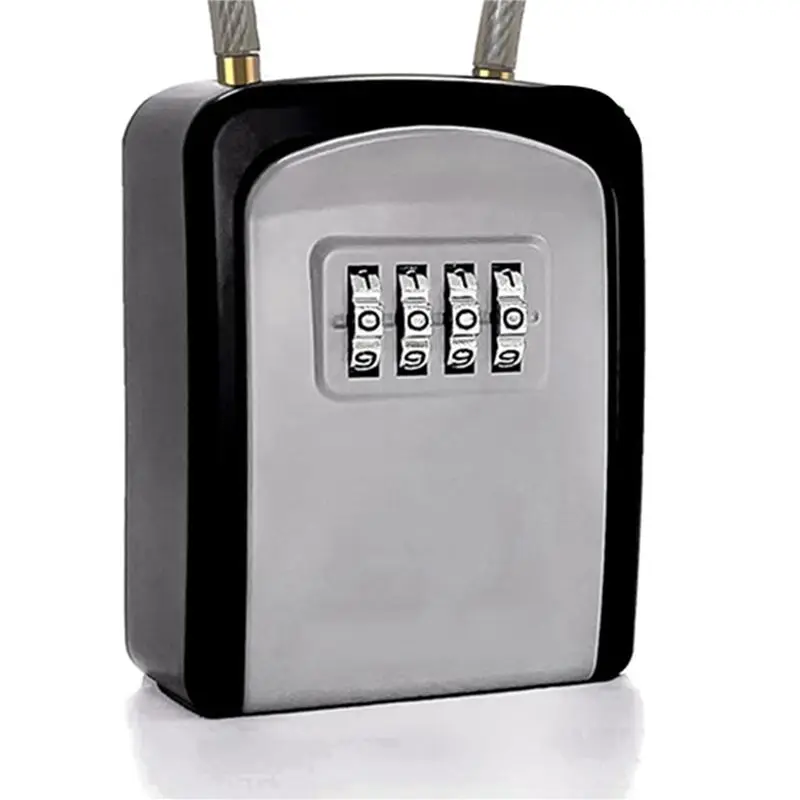 AEE2-Key Lock Box Portable With Removable Cable Shackle Indoor Outdoor Waterproof 4 Digit Combination