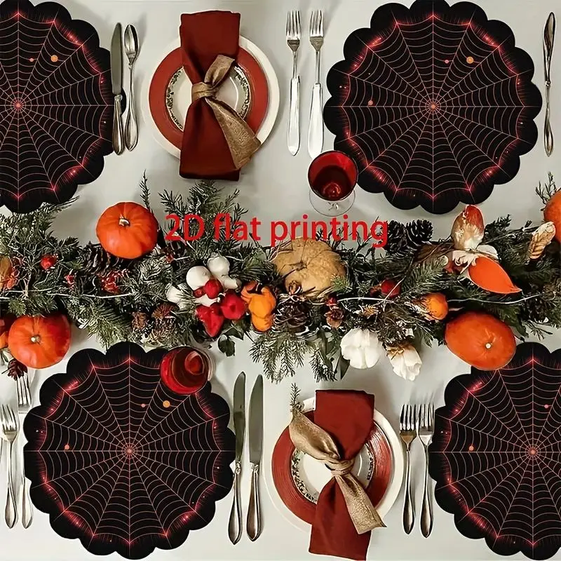 VIKAMA Spiderweb Wave Lace Circular Placemat Insulation Fabric Table Mat Dark Gothic Halloween Table Decoration