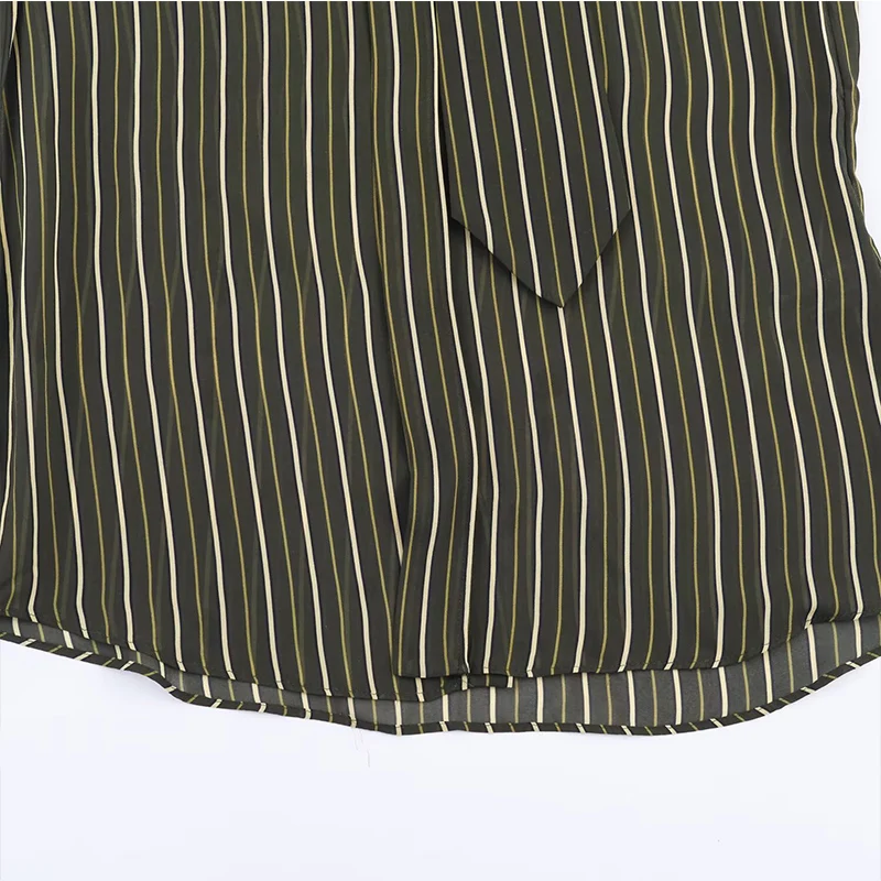 Camisa feminina outono 2025 nova listrado manga longa versão solta estilo namorado camisas gravata decoração casual simplicidade moda ﻿