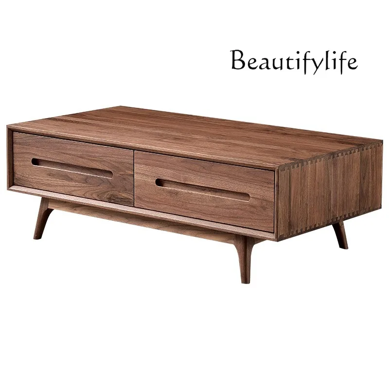 

North America Black Walnut Wooden Tea Table TV Cabinet Unit Full Solid Wooden Tea Table Nordic Living Room Low Table