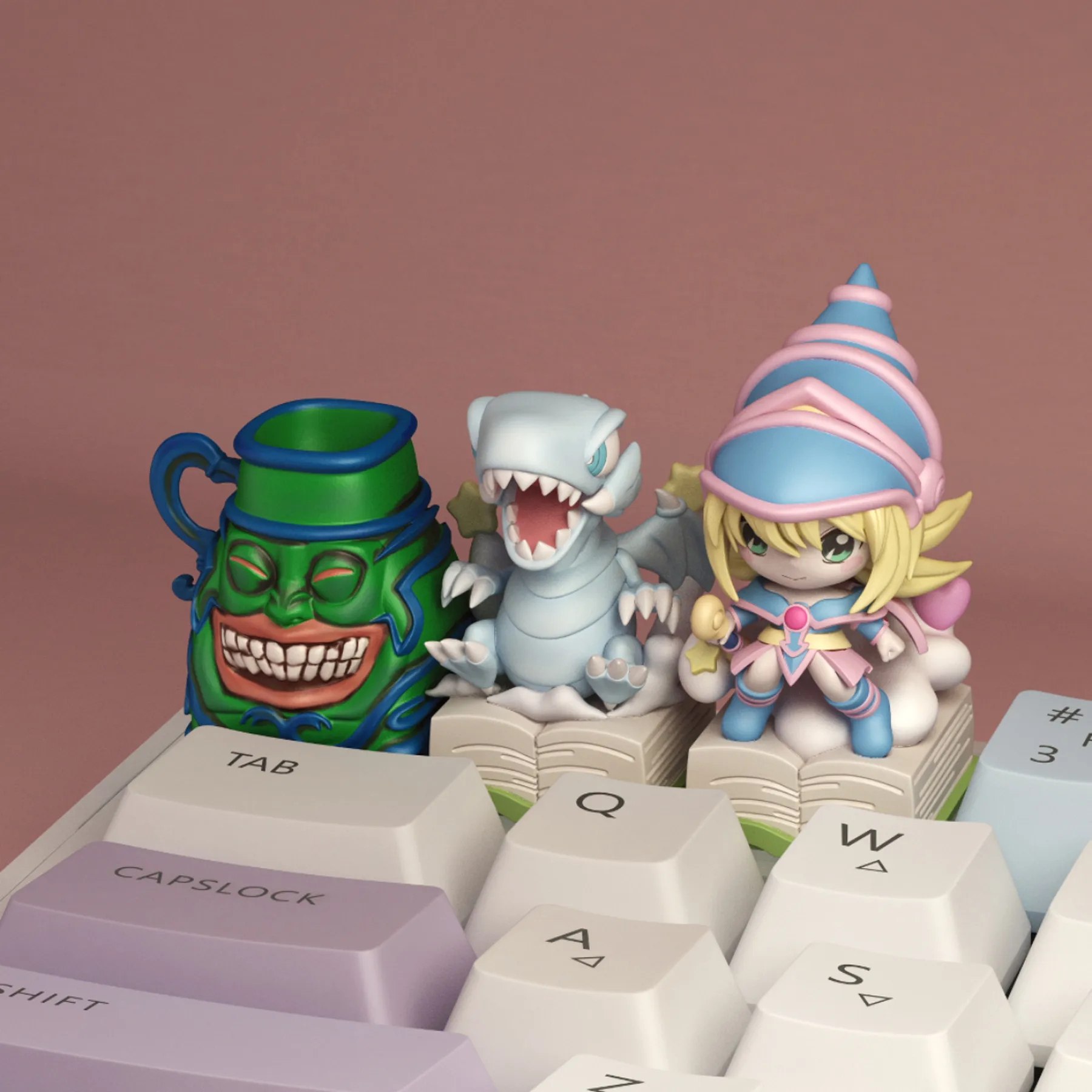 Keycaps Artisanaux Personnalisés Yu Gi Oh Dark Magician Girl Blue Eyes White Dragon Pot Of Greed pour Claviers Mécaniques, Fans de Jeux d'Anime