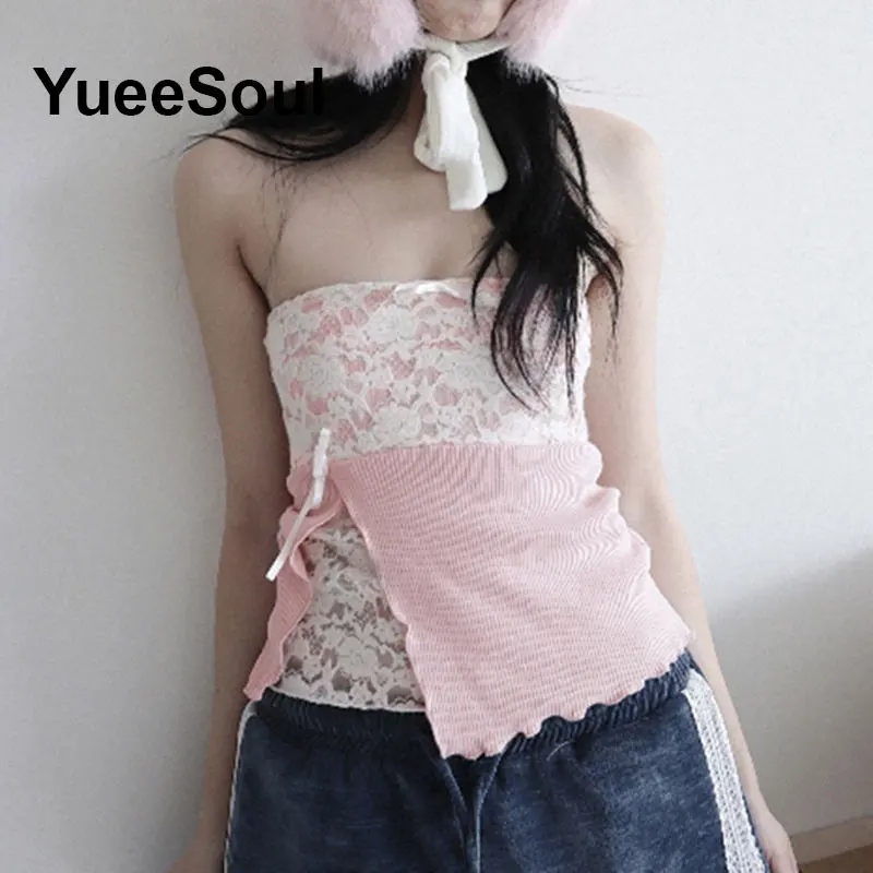 Rosa Crop Tops Y2K Ästhetik Süße Nette High Street Casual Strand Camis 2025, Sommer Neue Gedruckt Ärmellose Dünne Frauen Tank Tops