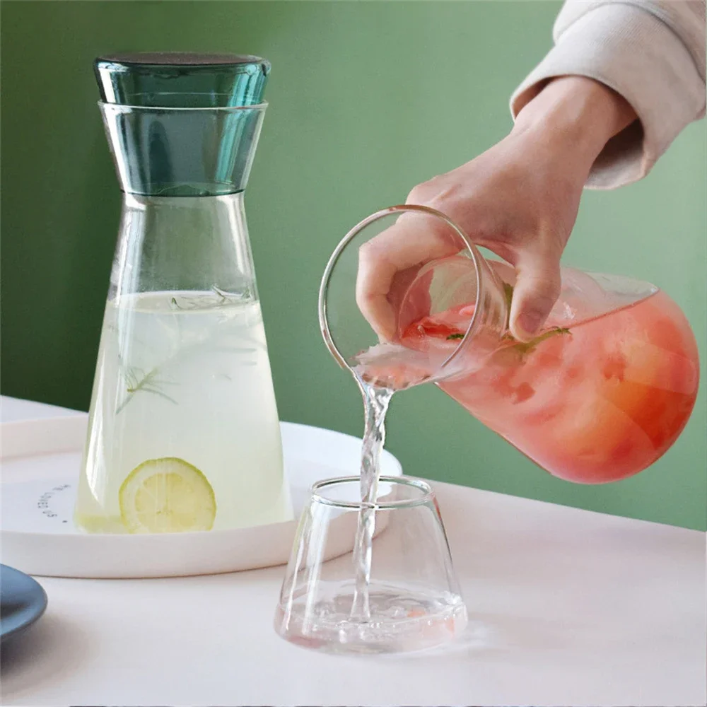 Heat‑resistant Glass Cold Water Big Pitcher with Cup Beverage Carafe Set for Iced Tea Lemonade Juice Drink Server Home Kitchen