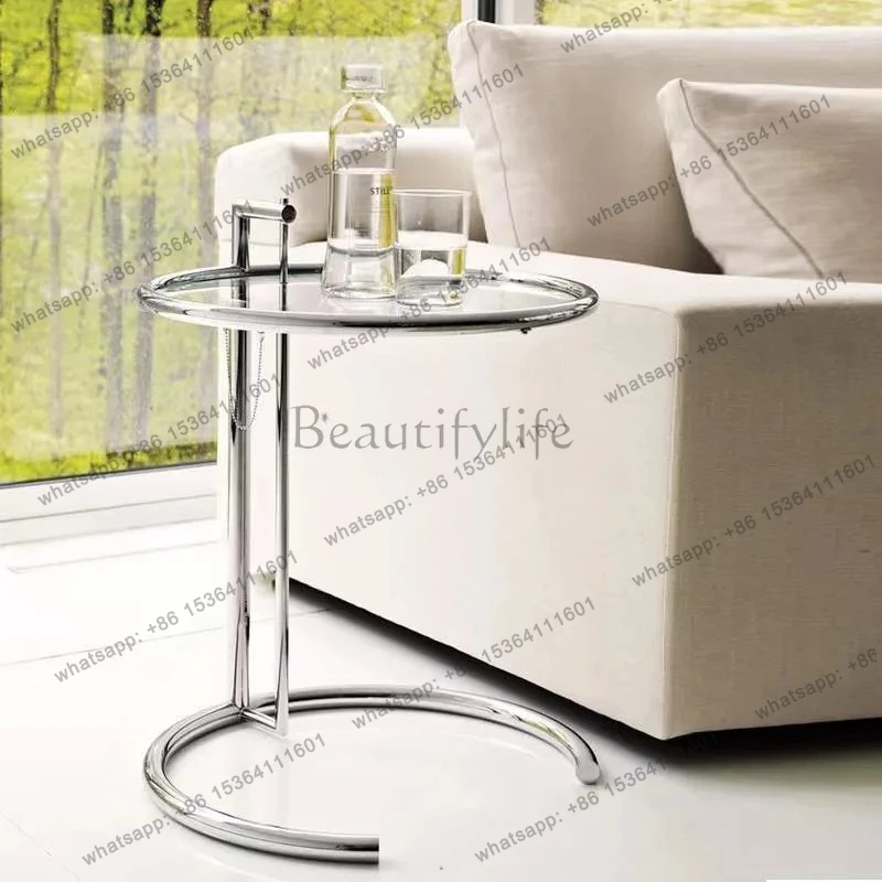 Internet Celebrity INS Transparent Glass Living Room Sofa Side Table Home Round Stainless Steel Vintage Adjustable Side Table