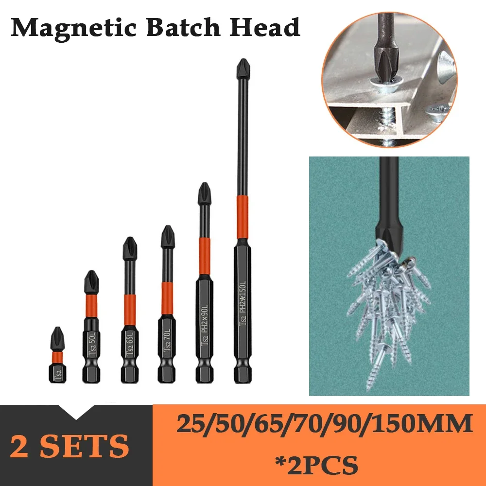 12pcs Magnetic Batch Head Impact Strong Cross High Hardness 25/50/65/70/90/150mm Anti Non-slip WaterProof PH2 Screwdriver Set