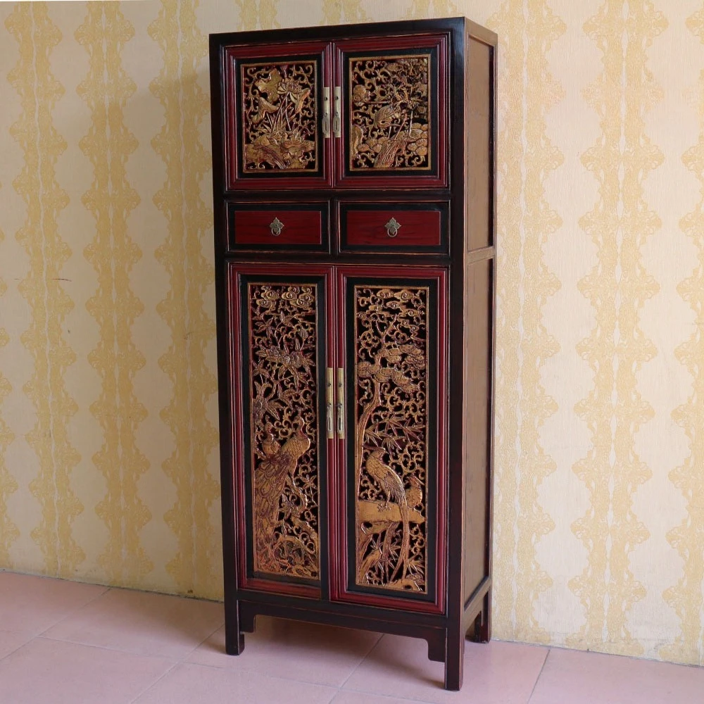 

New Chinese style, solid wood, carving, gold painting, storage, top box cabinet, old, retro
