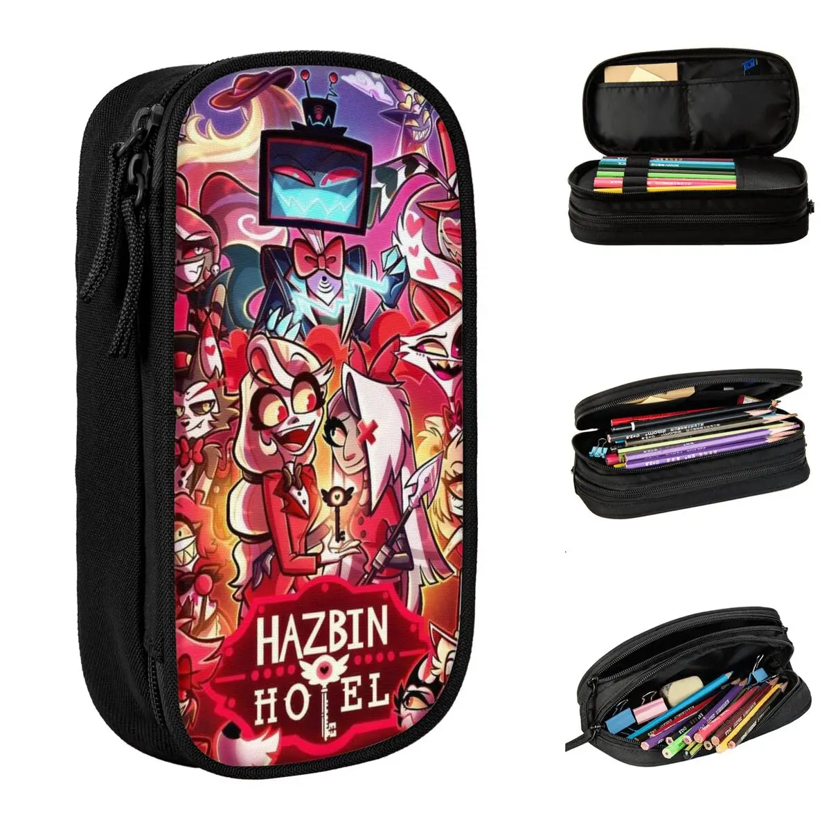 

H-Hazbins H-Hotels Alastor Vox аниме пенал двухслойный детский школьный пенал большой емкости подарок на день рождения