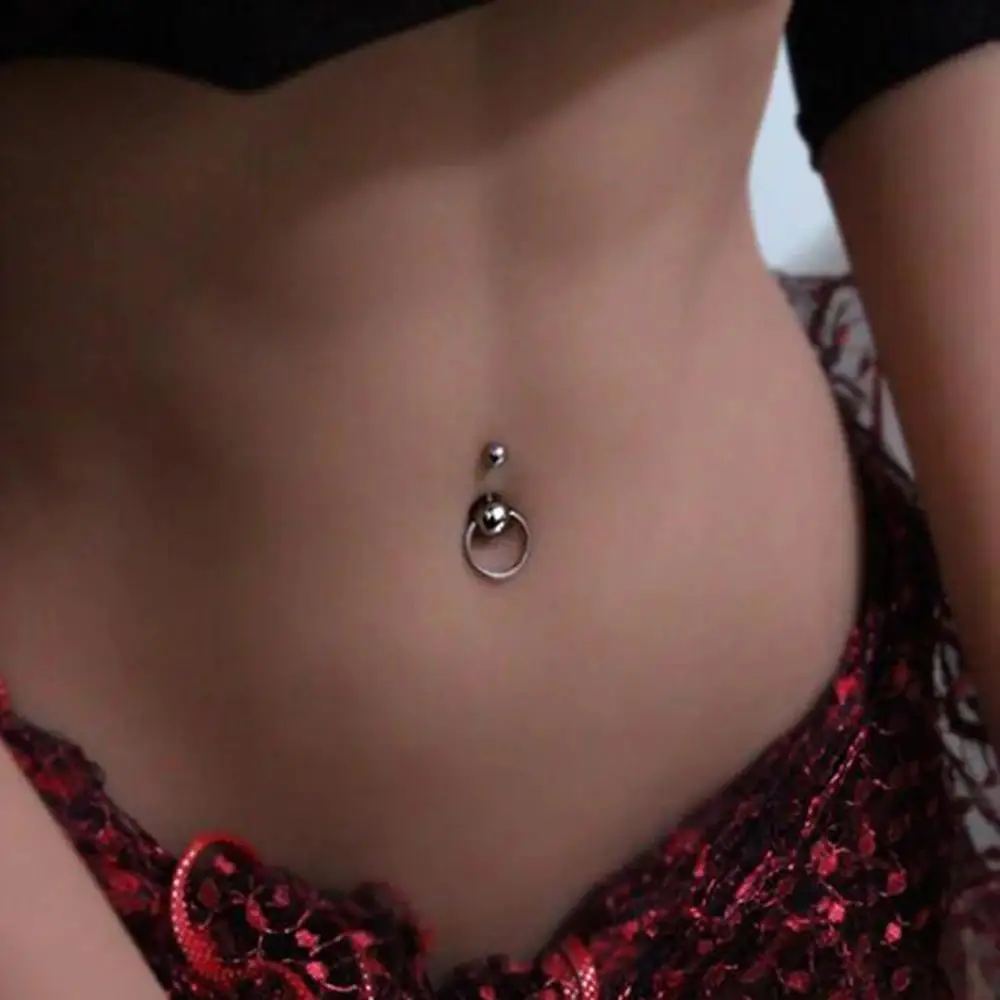 1PC 14G Stainless Steel Decor Round Belly Button Ring Steel Industrial Barbell Cartilage Earring Punk Style Tongue Ring Piercing