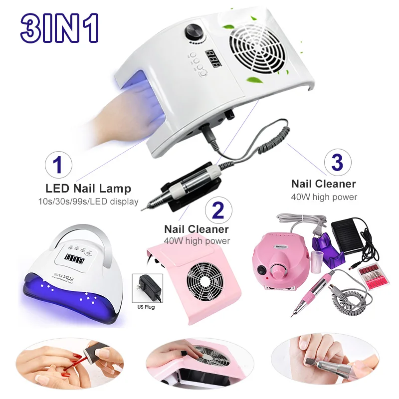 Machine de manucure multifonctionnelle, 3 en 1, aspirateur injuste, lampe UV LED, séchage rapide de tous les vernis à ongles en gel, salon et maison