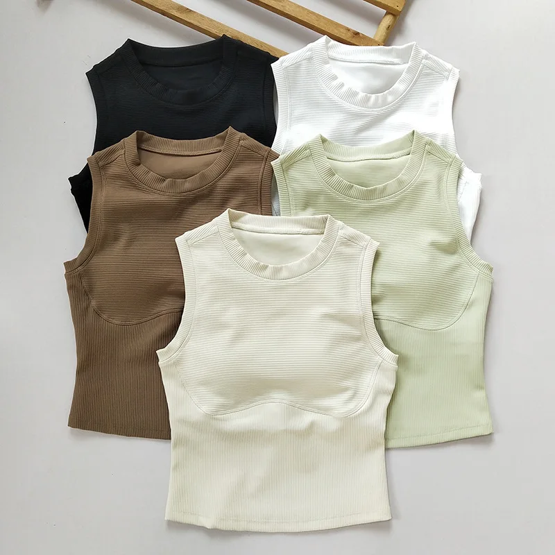 

Женский быстросохнущий утягивающий спортивный жилет для фитнеса, дышащая нить, одна чашка, противоударная одежда для бега, йоги, верхняя одежда