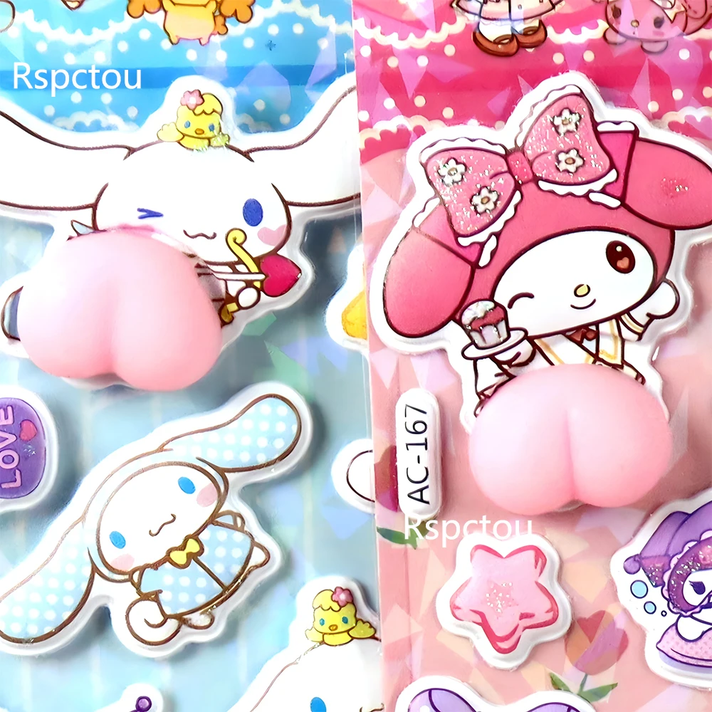 4 قطعة سانريو الإبداعية سعيد الأرداف ملصقات لينة قرصة الضغط ثلاثية الأبعاد فقاعة ملصق الكمبيوتر المحمول الهاتف الأمتعة الشارات التعبئة