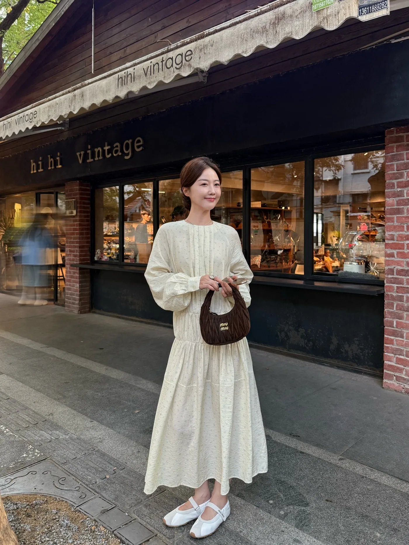 

Cao Daman Vintage Low Waist Floral Print Long Sve Dr Loose Fit round Ne Dr French Sle Soft Linen Blend A-Line Dr