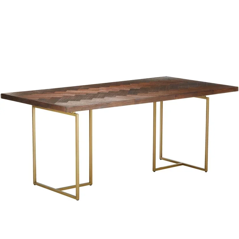Customized Nordic White Wax Wood Retro Solid Wood Dining Table and Chair Combination Rectangular Medieval Herringbone Furniture