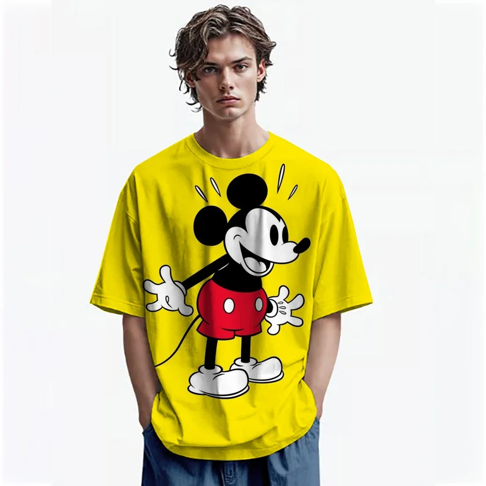 

Disney 2025 Men's T Shirt Mickey Mouse 3d Printed Cartoon TShirts Male Summer Couple Children Street Tops Tee