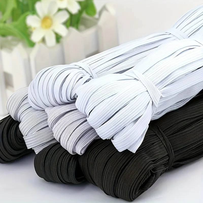 1 PCS 196inch Long High-Quality Black White Elastic Band - Size 6/12mm Polyester Elastic Band, Suitable for Hand Sewing Supplies