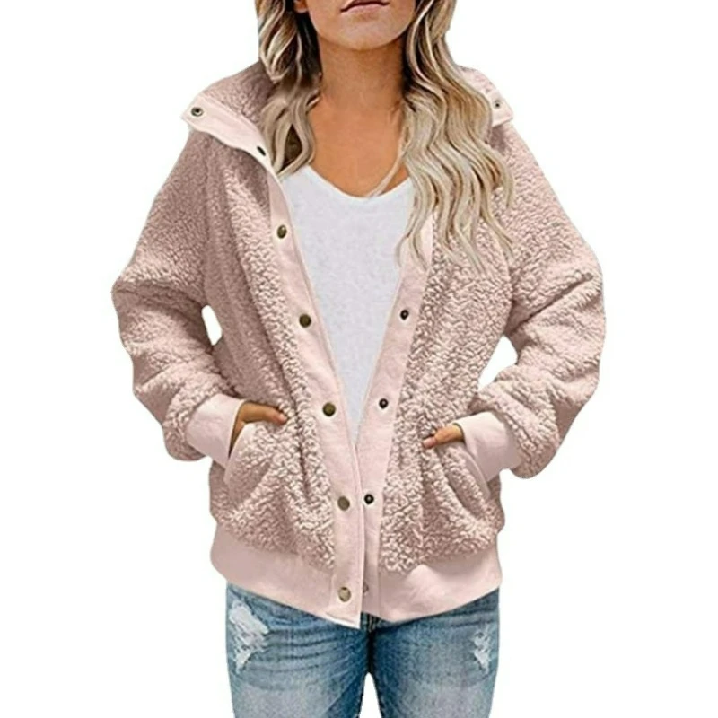 Women Winter Coat Solid Color Long Sleeves Zipper Cardigan Loose Warm Furry Plush Plus Size Lady Coat Winter Clothes