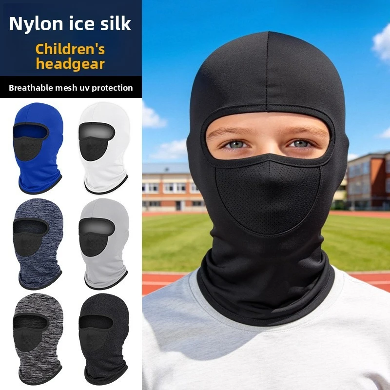 Kids Sun Protection Face Mask Breathable Butterfly Mesh Only Expose Eyes High Elastic Ice Silk Nylon Summer Head Cover