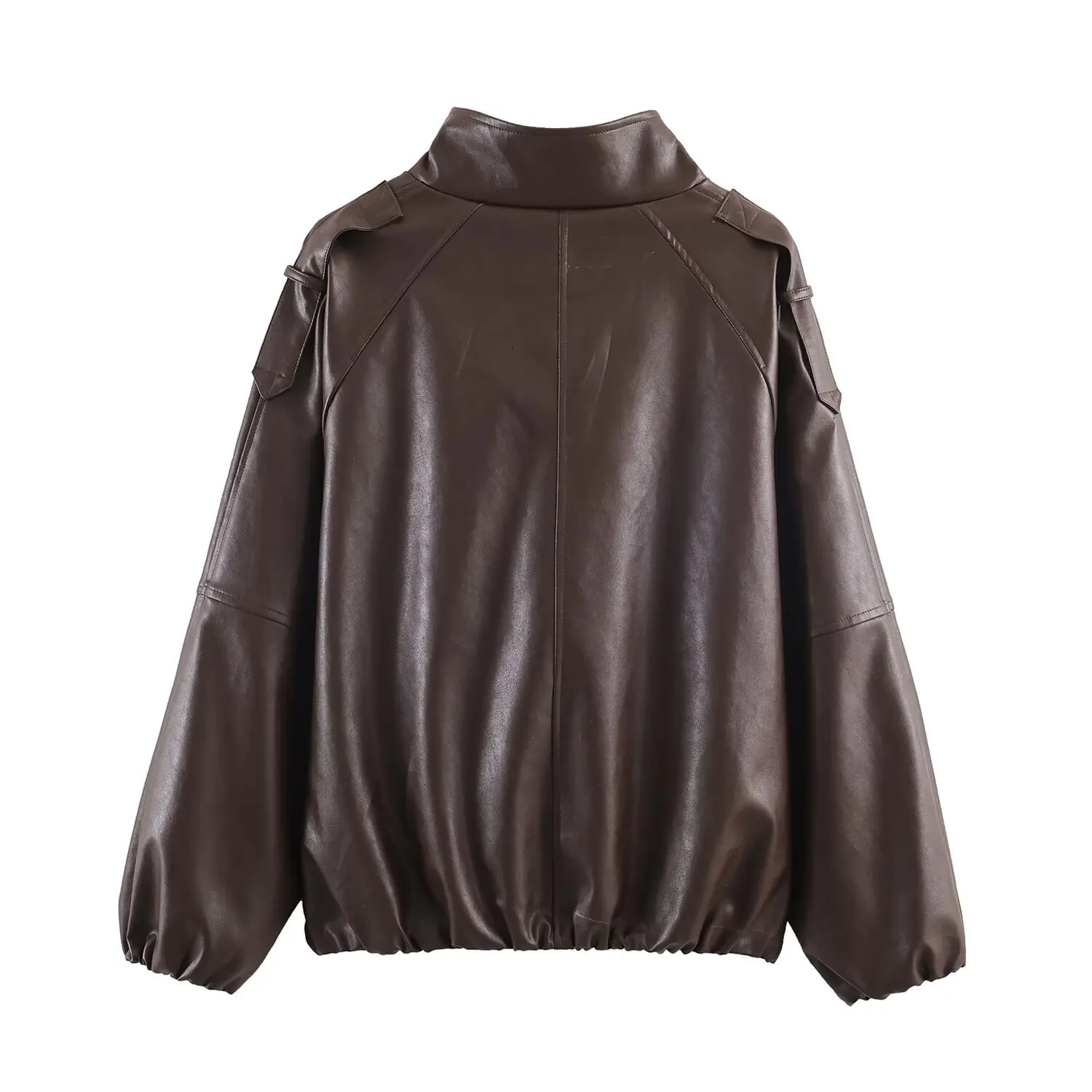 Women's Fashionable Faux Leather Stand Collar Jacket   GGU5