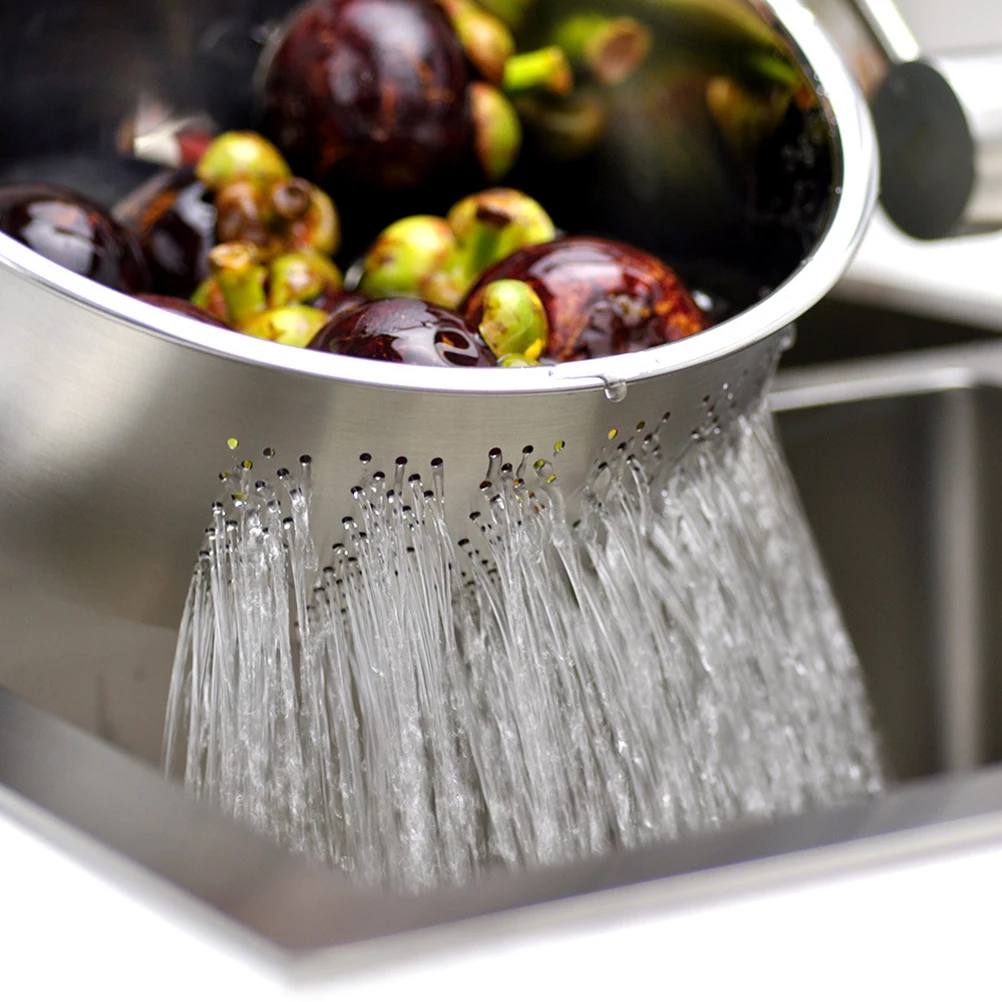 

304 Stainless Steel Colander Kitchen Strainer Drain Bowl Rice Washing Sink Large Size Smooth Edge Creative Design Multi Function