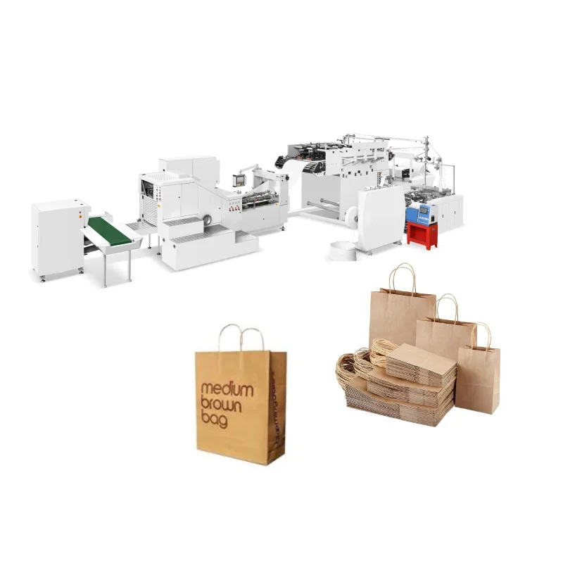 High Speed  Automatic Square Bottom Carry Food Shopping Paper Bag Making Machine With Handles Kraft Paper Bag Making Machines