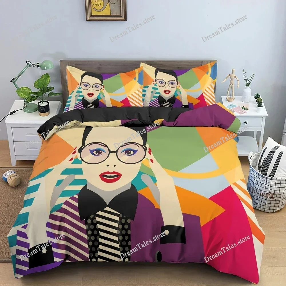 

Cartoon Girly King Queen Duvet Cover Watercolor Fashion Girl Pattern Bedding Set Modern Women Polyester Comforter Cover741