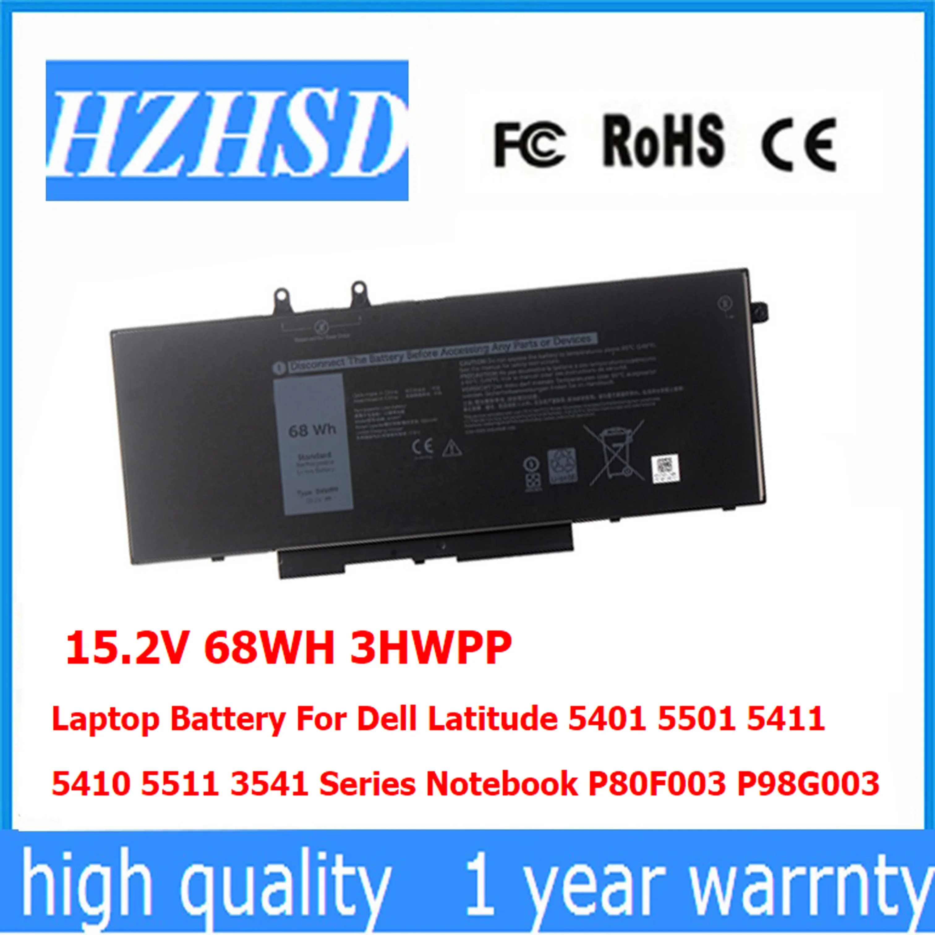 

15.2V 68WH 3HWPP Laptop Battery For Dell Latitude 5401 5501 5411 5410 5511 P80F003 P98G003 For Precision 3541 3551 7500 7706