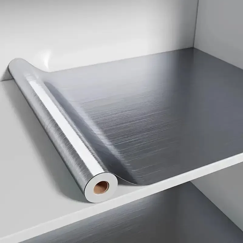 Brushed Silver Wall Sticker Kitchen Living Room Refrigerator Countertop Adhesive Wallpaper Stainless Steel 40cm Metal Waterproof
