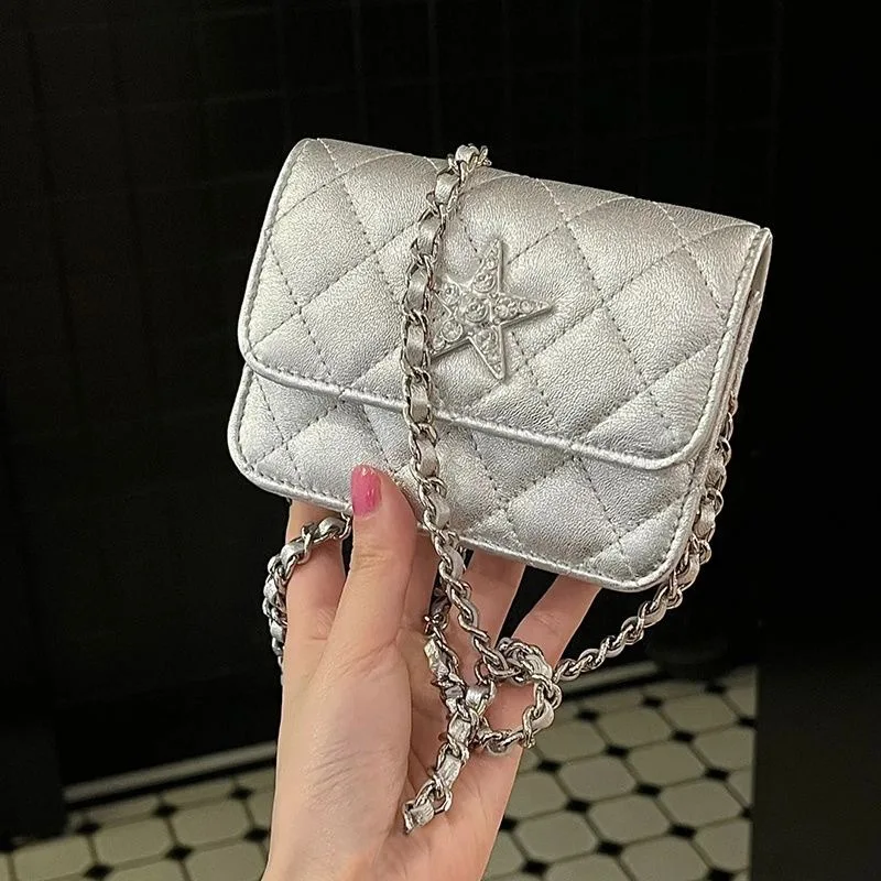 Diamond Chain Star Lipstick Waist Bag 2024 New Versatile Fashion Exquisite Mini Crossbody Bag Coin Small Square Bag