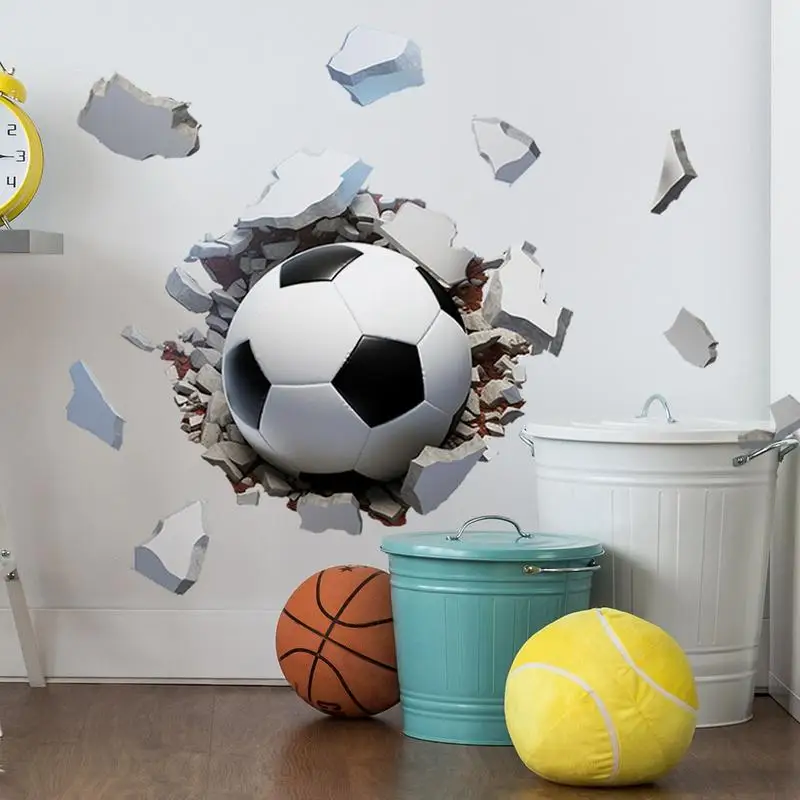 Football Room Decor for Boys Self-Adhesive Break Through the Wall Football Wallpaper Football Room Decor for Home Living Room