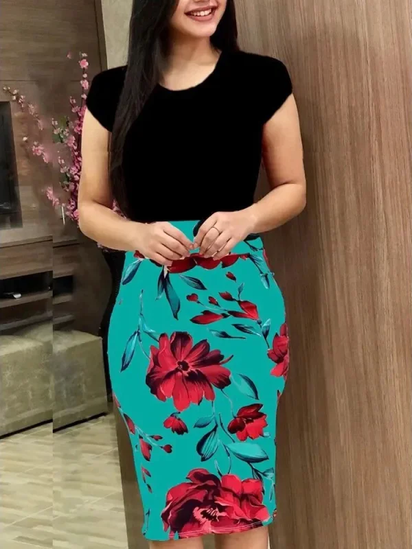 Verão 2025 nova sle street faion impresso cor blo floral envoltório em torno da saia feminina dr poliéster ort sve casual