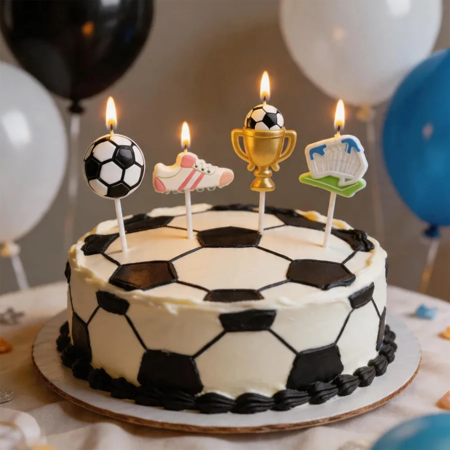 4-teiliges Kreatives Fußball-Themen-Kerzenset zur Kuchendekoration mit Fußballschuhen, Trophäe und Fußballtor für Geburtstagsfeiern