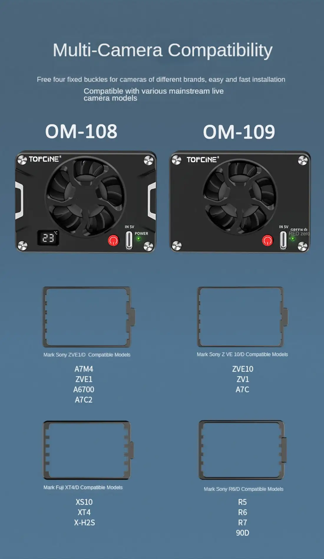 Topcine Camera Cooling Fan for Sony A7IV ZVE1 A6700 A7C2 AVE10 ZV1 A7C; Canon R5 R6 R7 90D; Fujifilm XT4 XS10 XH2S and More