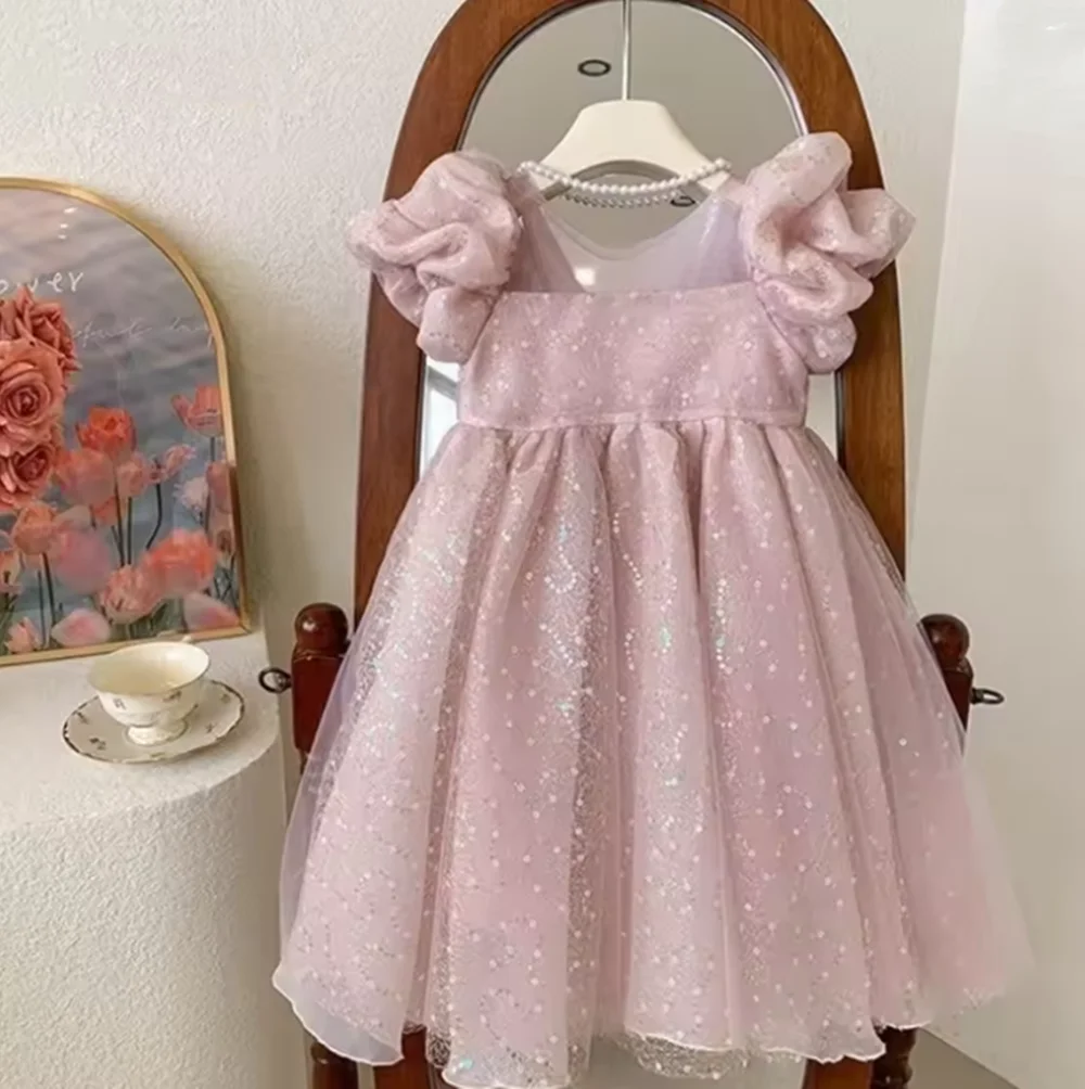 Fashion Baby Girl Princess Sequins Tutu Dress Short Puff Sleeve Child Party Pageant Birthday Xmas Baby Clothes